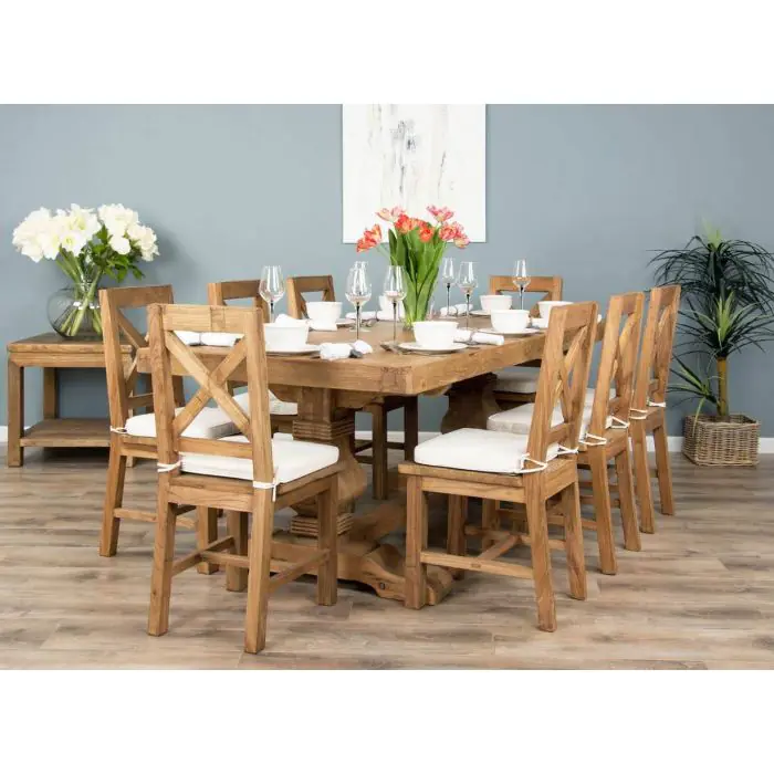 2m Reclaimed Elm Pedestal Dining Table with 8 Elm Crossback Chairs - 4
