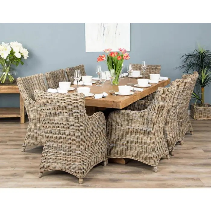 2m Reclaimed Elm Pedestal Dining Table with 8 Donna Armchairs - 5