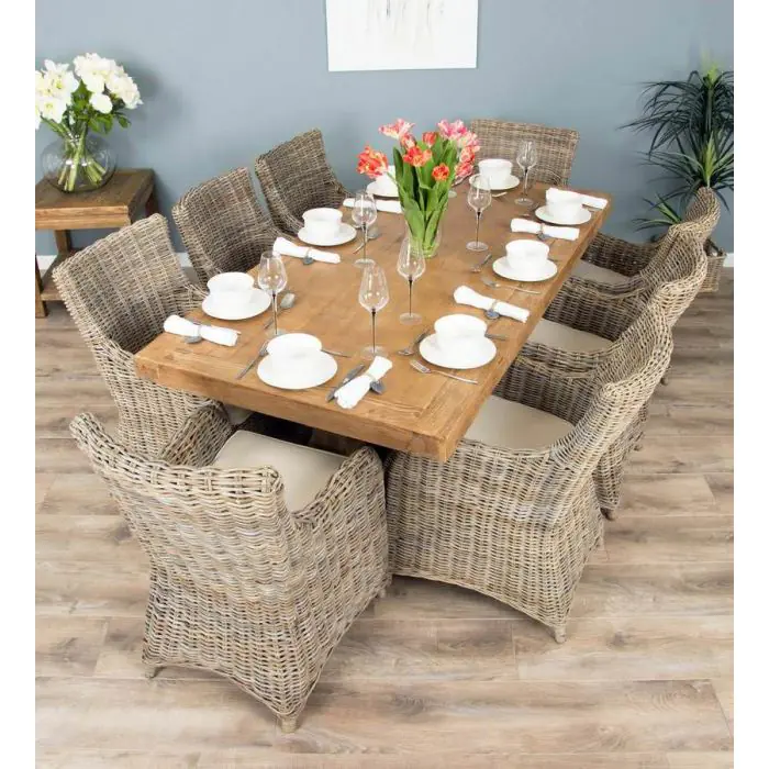 2m Reclaimed Elm Pedestal Dining Table with 8 Donna Armchairs - 4