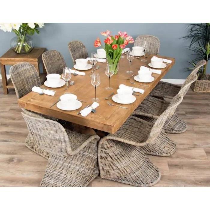 2m Reclaimed Elm Pedestal Dining Table with 8 Stackable Zorro Chairs - 3