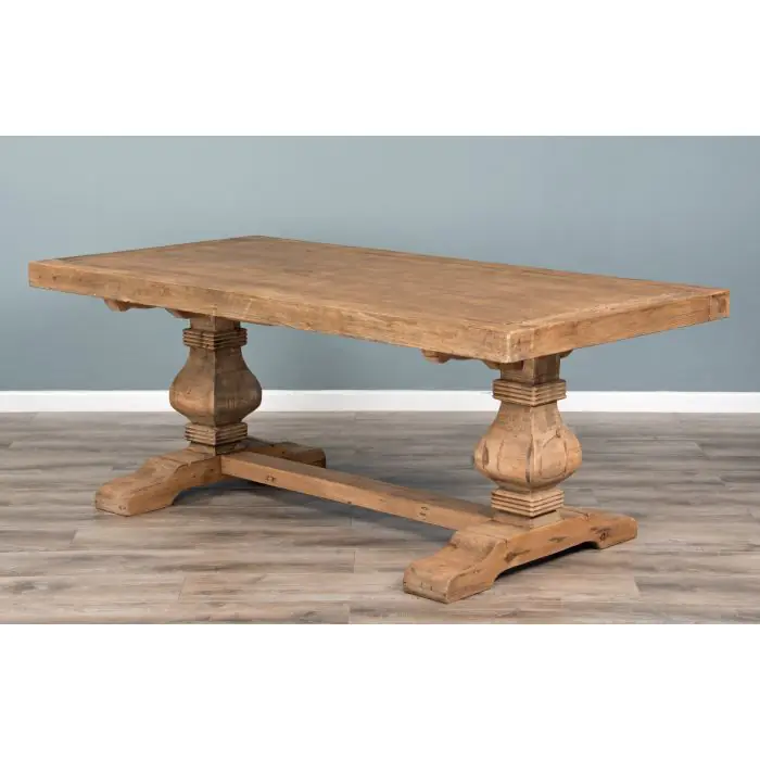2m Reclaimed Elm Pedestal Dining Table with 2 Backless Benches - 12