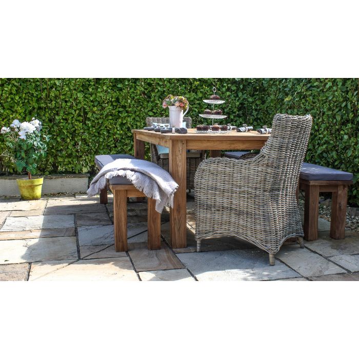 2m Reclaimed Teak Open Slatted Garden Table with Bench and Donna Chairs