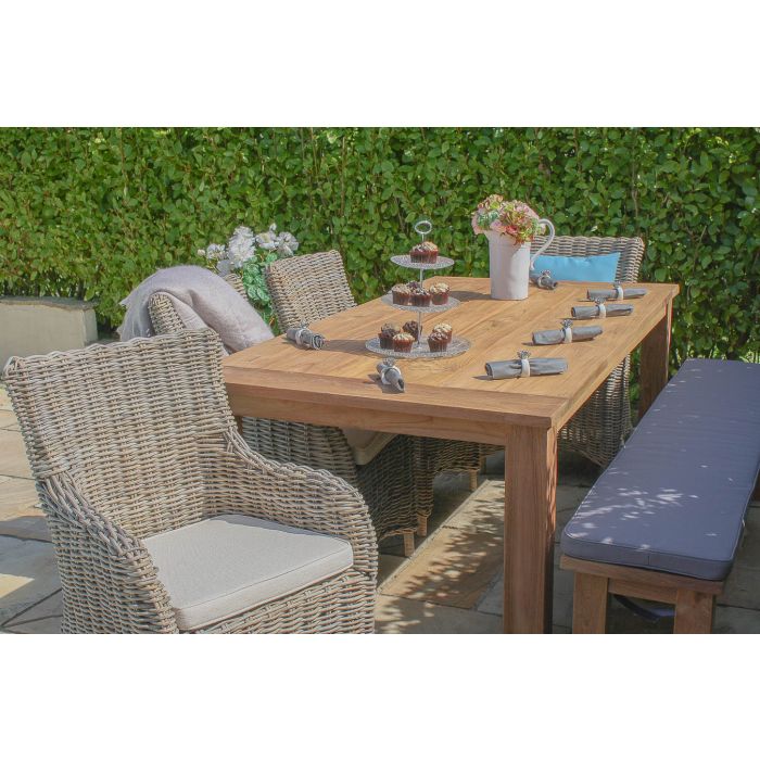 2m Reclaimed Teak Open Slatted Garden Table with Bench and 4 Donna