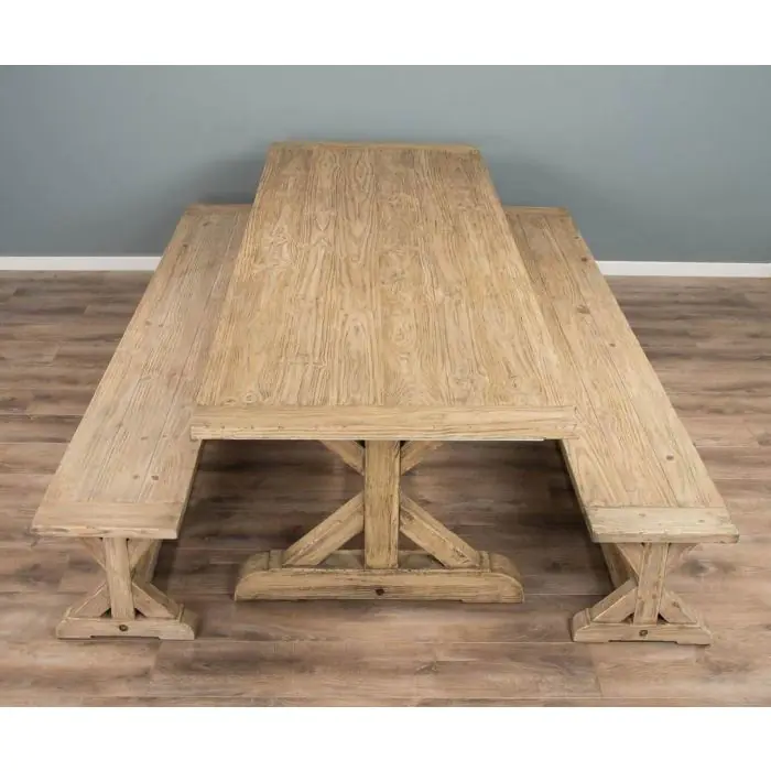 3m Farmhouse Cross Dining Table with 2 Backless Benches - 3