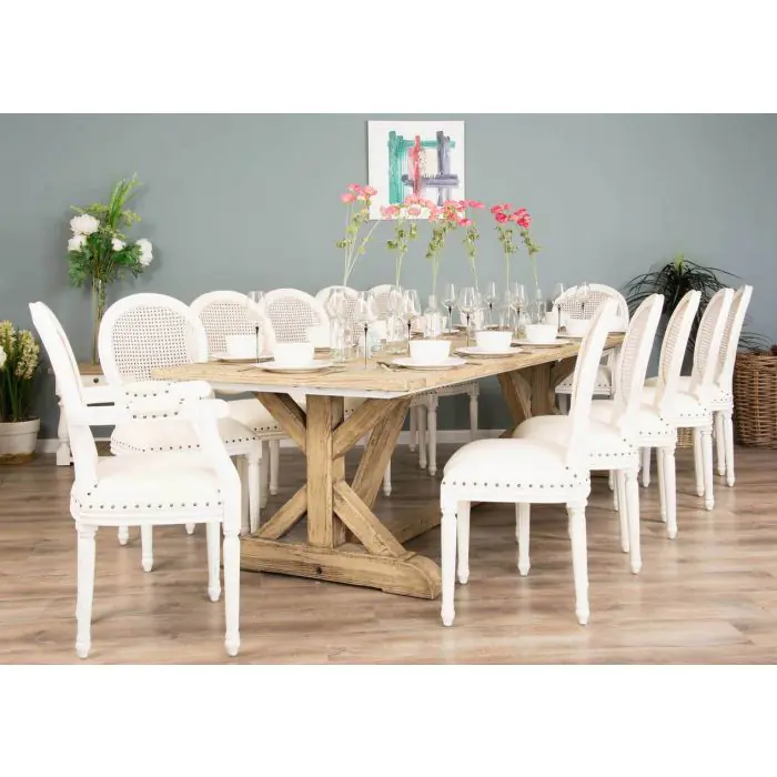 3m Farmhouse Cross Dining Table with 10 Ellena Chairs & 2 Armchairs  - 3