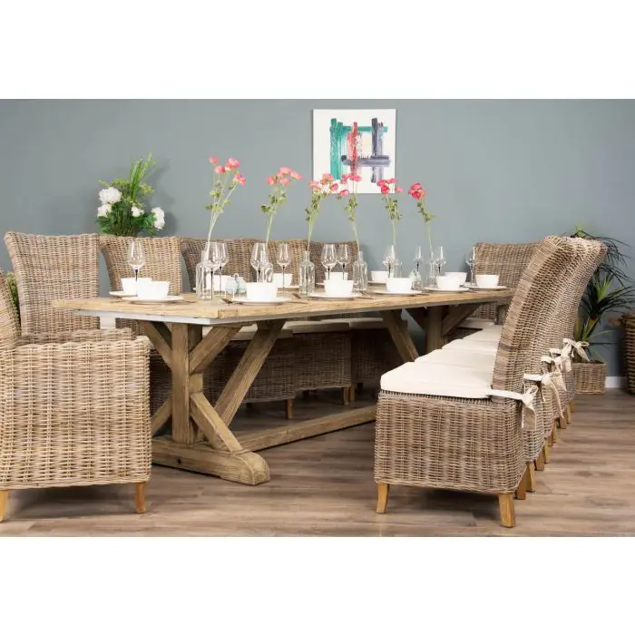 3m Farmhouse Cross Dining Table with 10 Latifa Chairs & 2 Armchairs - 3