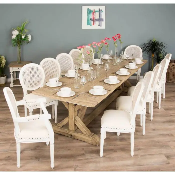 3m Farmhouse Cross Dining Table with 10 Ellena Chairs & 2 Armchairs  - 2