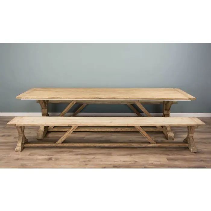 3m Farmhouse Cross Dining Table with 2 Backless Benches - 2