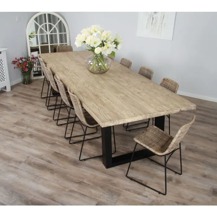 3m Industrial Chic Cubex Dining Table with Black Legs & 10 Urban Fusion Chairs - 1