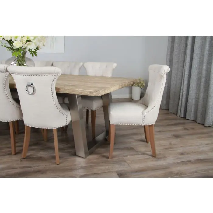 3m Industrial Chic Cubex Dining Table with Stainless Steel Legs & 10 Windsor Ring Back Chairs - 1