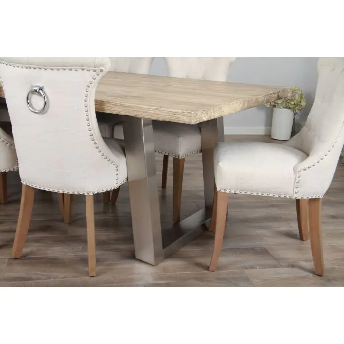 3m Industrial Chic Cubex Dining Table with Stainless Steel Legs & 10 Windsor Ring Back Chairs - 2