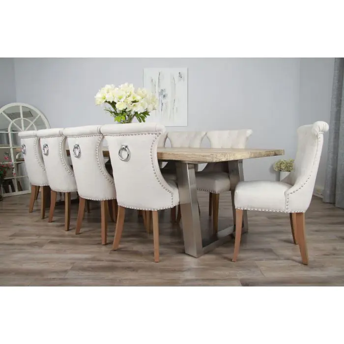 3m Industrial Chic Cubex Dining Table with Stainless Steel Legs & 10 Windsor Ring Back Chairs - 5
