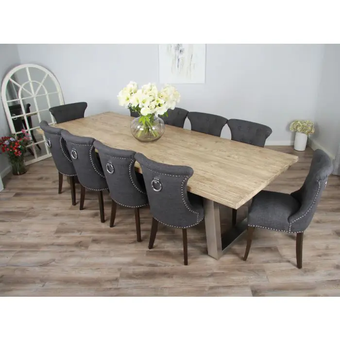3m Industrial Chic Cubex Dining Table with Stainless Steel Legs & 10 Windsor Ring Back Chairs  - 5