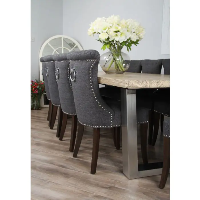 3m Industrial Chic Cubex Dining Table with Stainless Steel Legs & 10 Windsor Ring Back Chairs  - 8