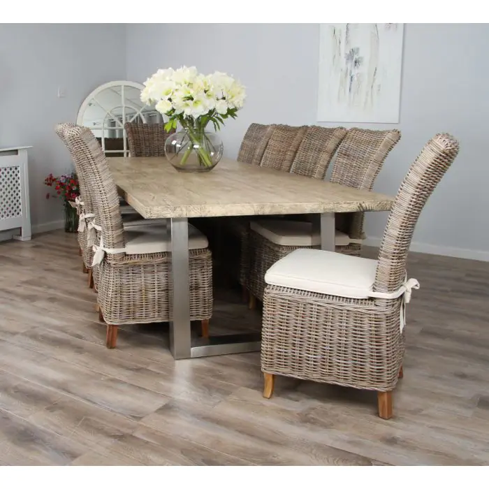 3m Industrial Chic Cubex Dining Table with Stainless Steel Legs & 10 Latifa Chairs - 2