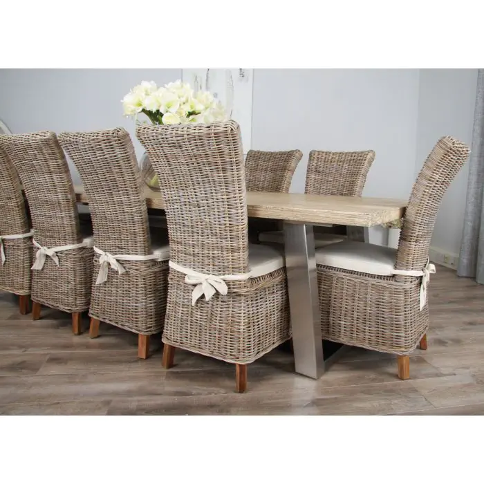 3m Industrial Chic Cubex Dining Table with Stainless Steel Legs & 10 Latifa Chairs - 4
