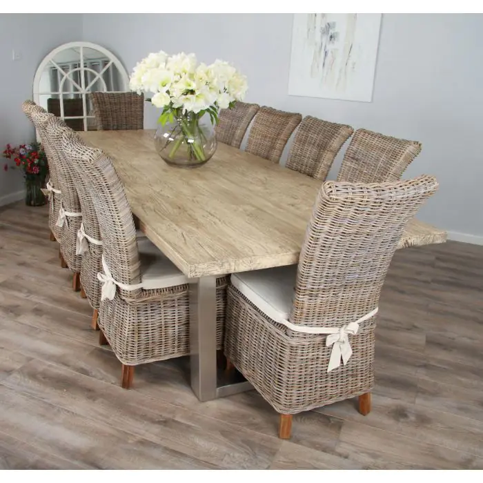 3m Industrial Chic Cubex Dining Table with Stainless Steel Legs & 10 Latifa Chairs - 5