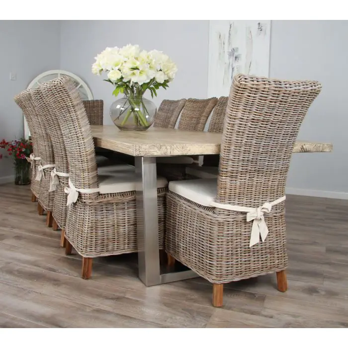 3m Industrial Chic Cubex Dining Table with Stainless Steel Legs & 10 Latifa Chairs - 6