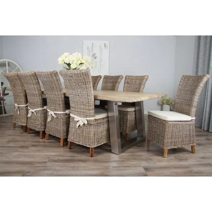 3m Industrial Chic Cubex Dining Table with Stainless Steel Legs & 10 Latifa Chairs - 8