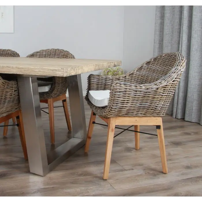 3m Industrial Chic Cubex Dining Table with Stainless Steel Legs & 8 Scandi Armchairs - 3