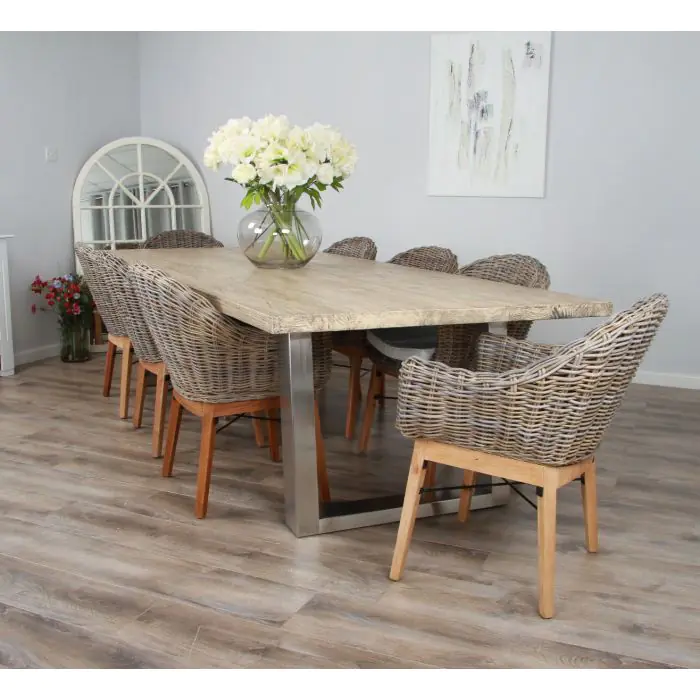 3m Industrial Chic Cubex Dining Table with Stainless Steel Legs & 8 Scandi Armchairs - 4