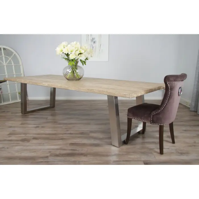 3m Industrial Chic Cubex Dining Table with Stainless Steel Legs & 10 Windsor Ring Back Chairs - 16