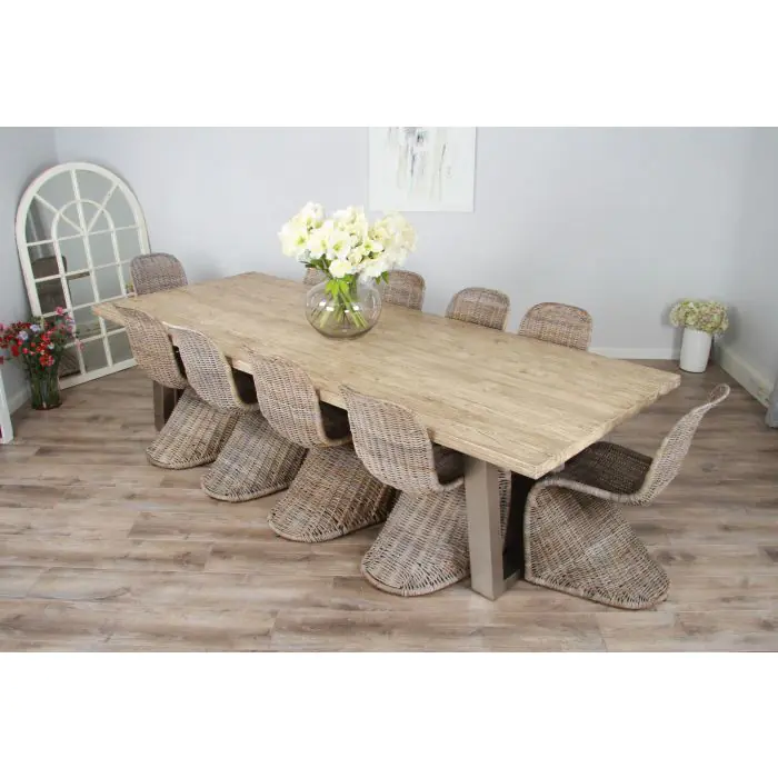 3m Industrial Chic Cubex Dining Table with Stainless Steel Legs & 10 Stackable Zorro Chairs - 2