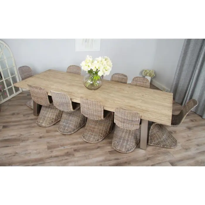 3m Industrial Chic Cubex Dining Table with Stainless Steel Legs & 10 Stackable Zorro Chairs - 8