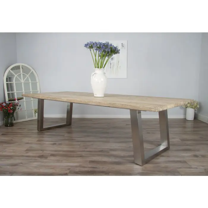 3m Industrial Chic Cubex Dining Table with Stainless Steel Legs & 10 Stackable Zorro Chairs - 9