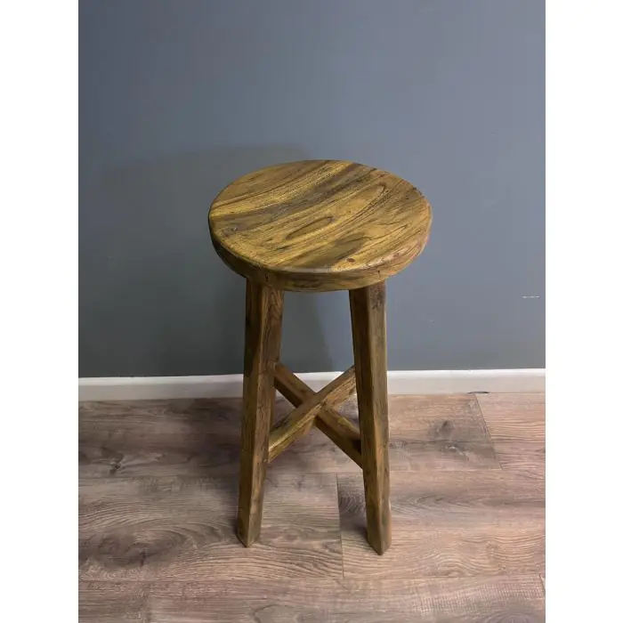 Reclaimed Teak Circular Barstool - 1
