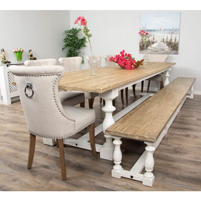 3.6m Ellena Dining Table with 6 Natural Ring Back Chairs & 1 Backless