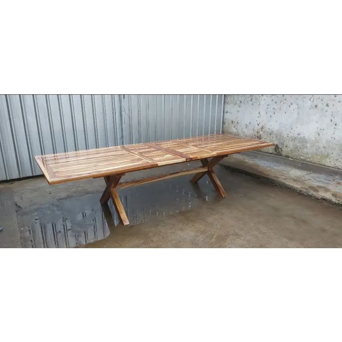 Teak Rectangular Cross Leg Extending Table - 0