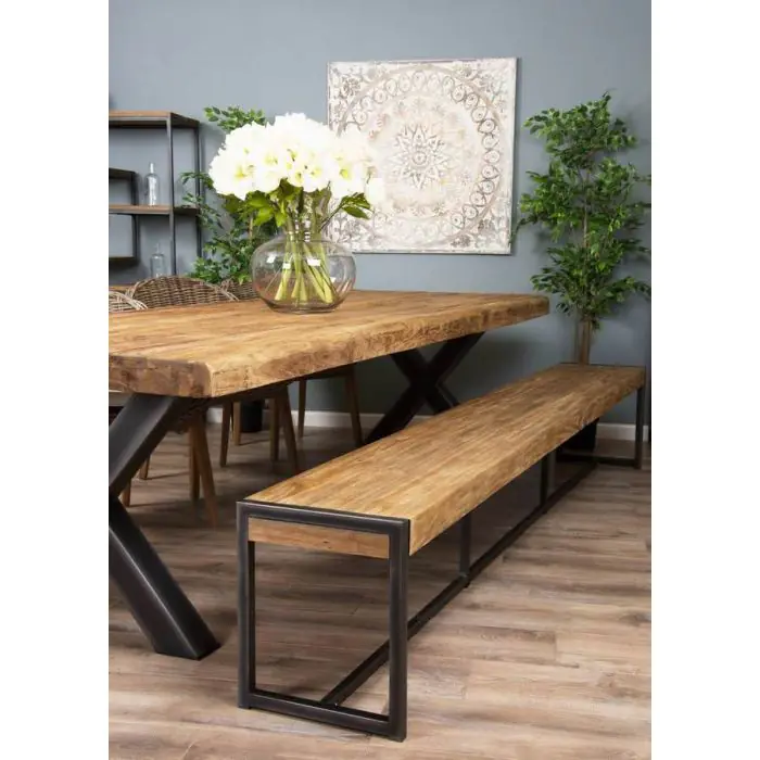 3m Reclaimed Teak Urban Fusion Dining Table with 1 Backless Bench and 4 Scandi Armchairs - 3