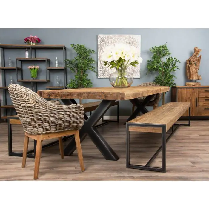 3m Reclaimed Teak Urban Fusion Dining Table with 2 Backless Benches - 5
