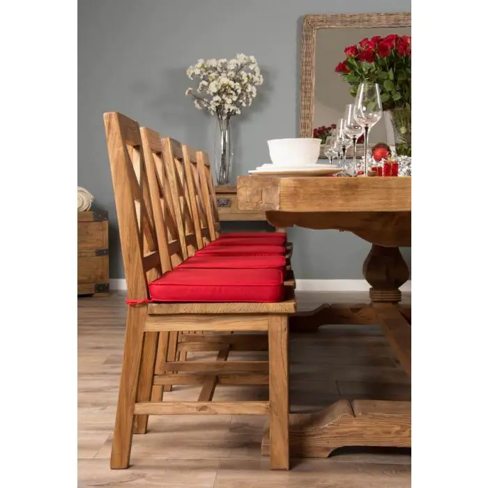 3m Reclaimed Elm Pedestal Dining Table with 10 Elm Cross Back Dining Chairs  - 1