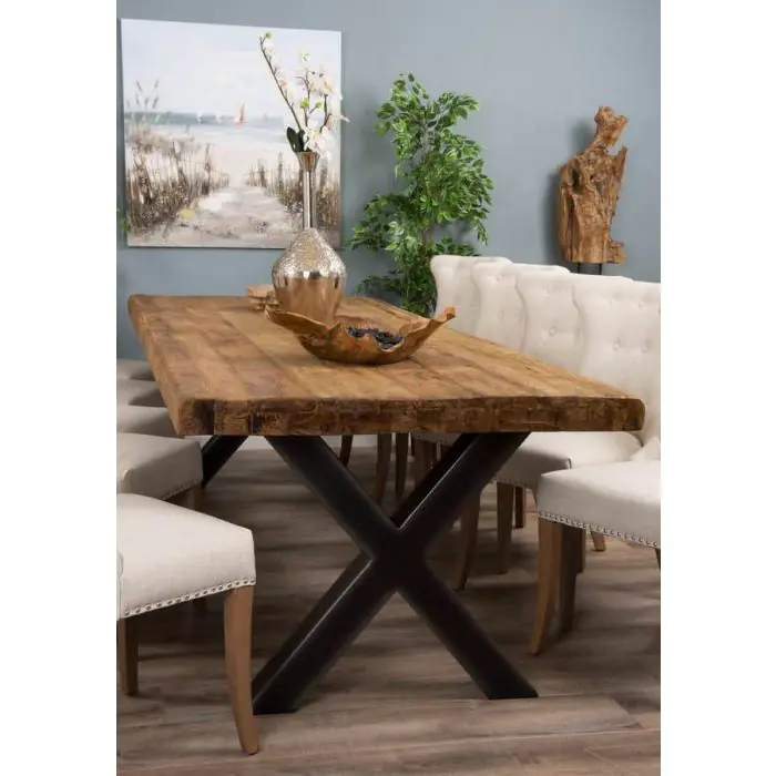 3m Reclaimed Teak Urban Fusion Dining Table with 10 Windsor Ring Back Chairs  - 4