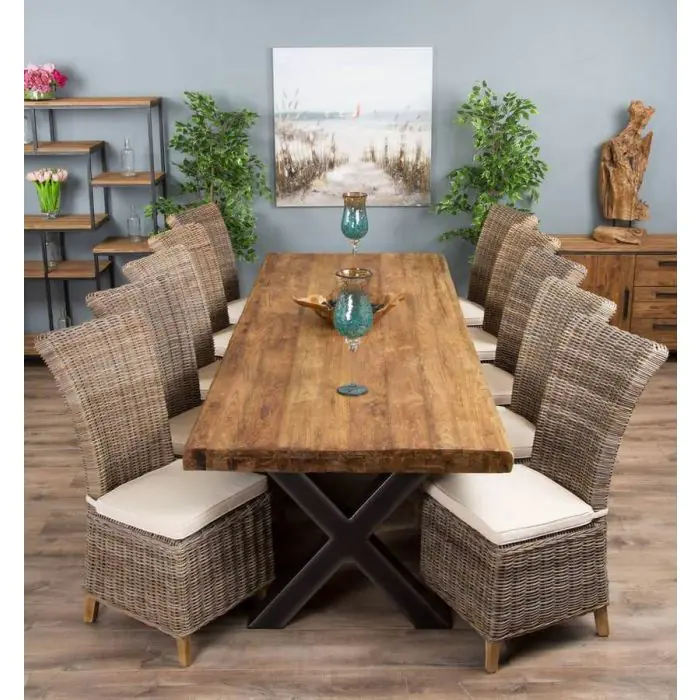 3m Reclaimed Teak Urban Fusion Dining Table with 10 Latifa Chairs  - 1
