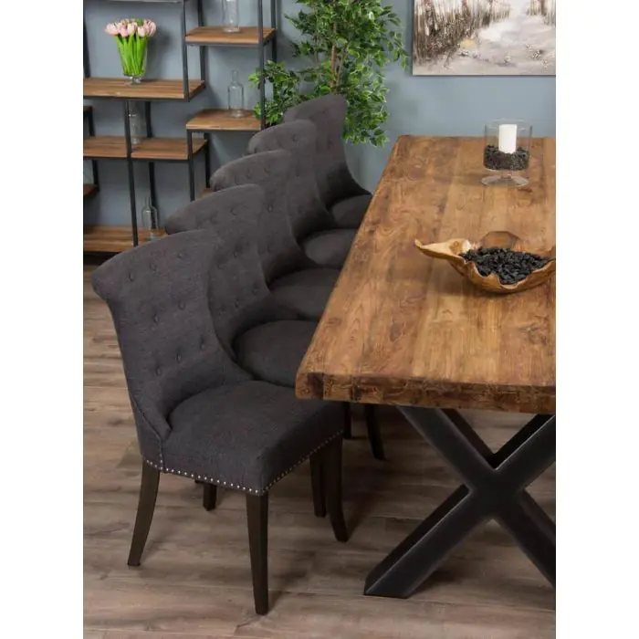 3m Reclaimed Teak Urban Fusion Dining Table with 1 Backless Bench and 5 Windsor Ring Back Chairs - 4