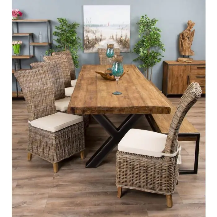 3m Reclaimed Teak Urban Fusion Dining Table with 1 Backless Bench and 4 Latifa Chairs  - 5