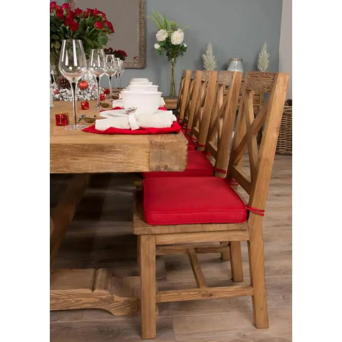 3m Reclaimed Elm Pedestal Dining Table with 10 Elm Cross Back Dining Chairs  - 3