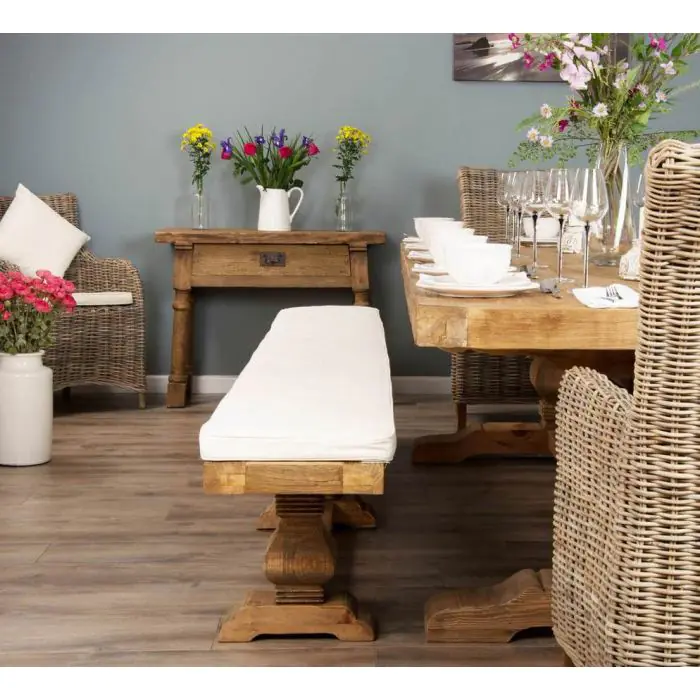 3m Reclaimed Elm Pedestal Dining Table with 5 Latifa Chairs, 2 Latifa Armchairs and 1 Bench  - 2