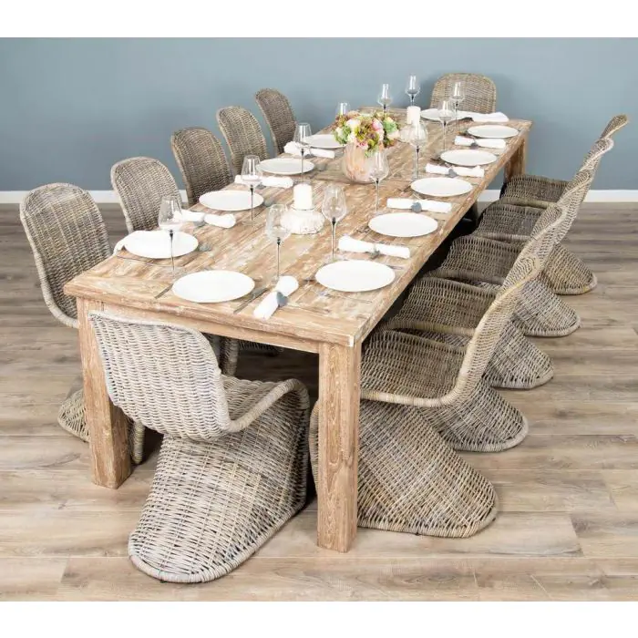 3m Reclaimed Teak Mexico Dining Table with 12 Stackable Zorro Chairs  - 1