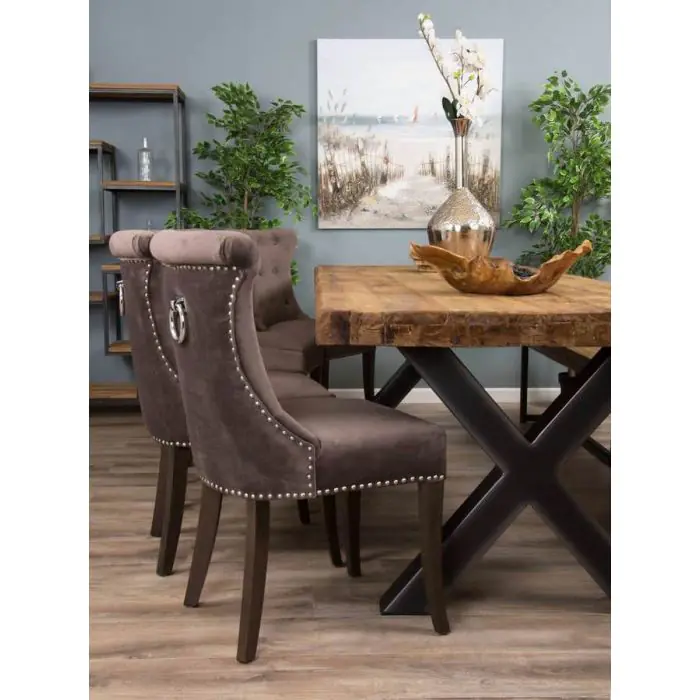 3m Reclaimed Teak Urban Fusion Dining Table with 1 Bench and 5 Velveteen Ring Back Chairs - 4