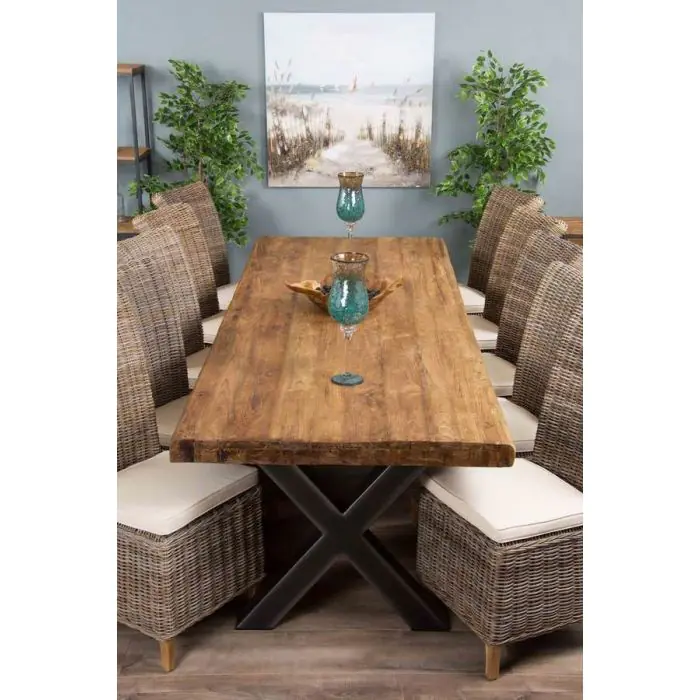 3m Reclaimed Teak Urban Fusion Dining Table with 10 Latifa Chairs  - 3