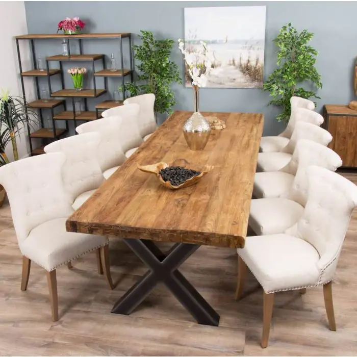 3m Reclaimed Teak Urban Fusion Dining Table with 10 Windsor Ring Back Chairs  - 3