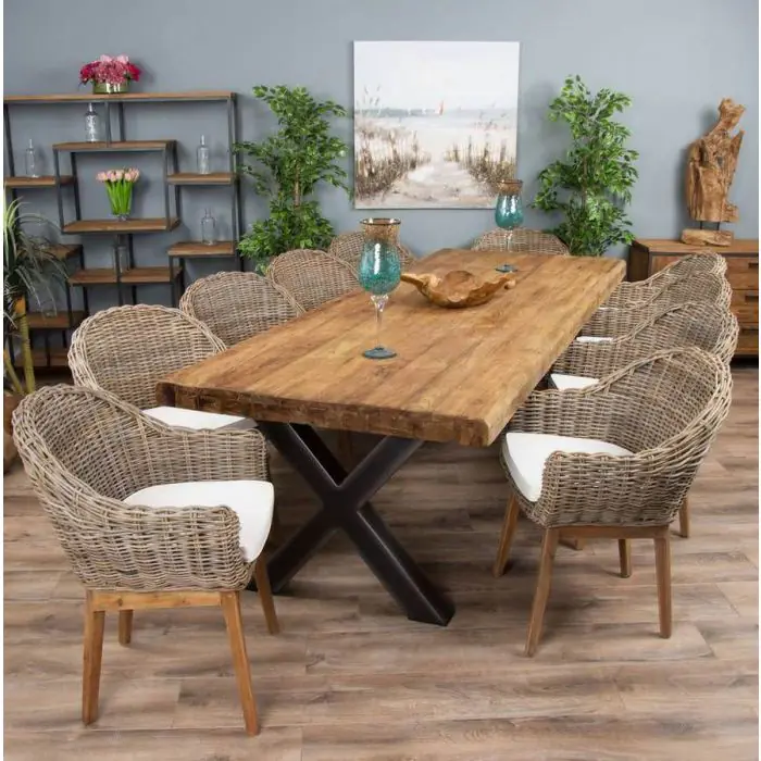 3m Reclaimed Teak Urban Fusion Dining Table with 8 Scandi Armchairs - 12