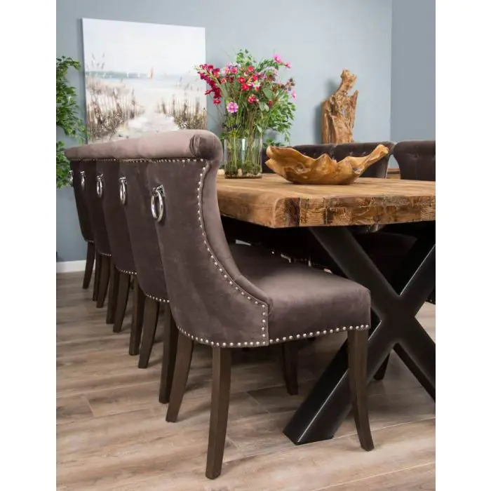 3m Reclaimed Teak Urban Fusion Dining Table with 10 Velveteen Ring Back Chairs  - 8