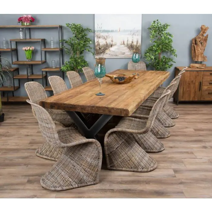3m Reclaimed Teak Urban Fusion Dining Table with 10 Zorro Chairs - 8