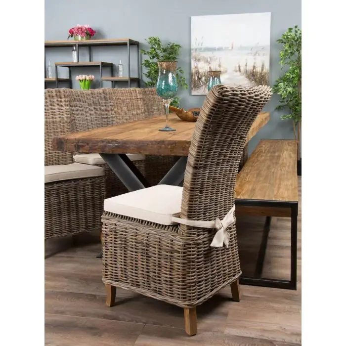 3m Reclaimed Teak Urban Fusion Dining Table with 1 Backless Bench and 4 Latifa Chairs  - 6