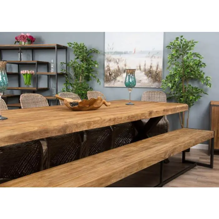 3m Reclaimed Teak Urban Fusion Dining Table with 1 Backless Bench and 5 Zorro Chairs - 6